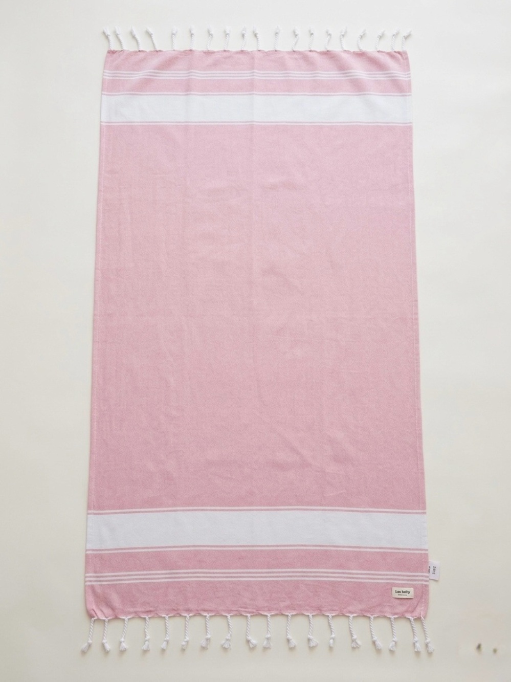 Pink and White Striped Fringe Turkish Towel